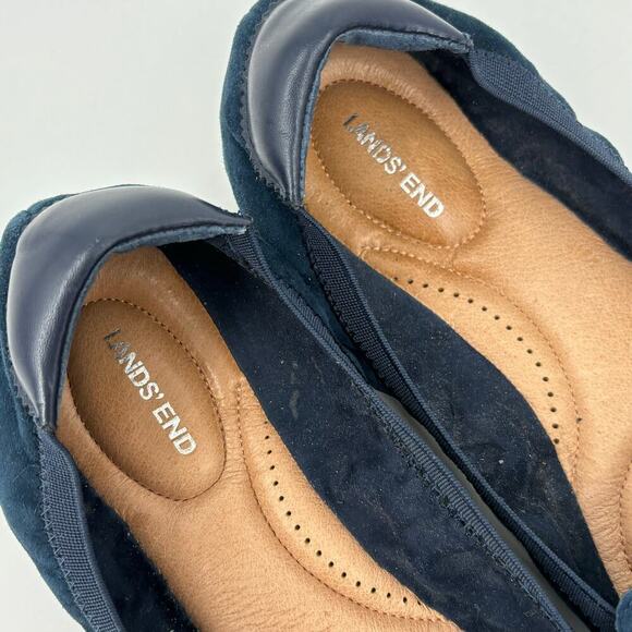 Lands' End Suede Penny Loafer Flat Comfort Shoes Blue Suede Elastic Size 11 - Picture 5 of 11